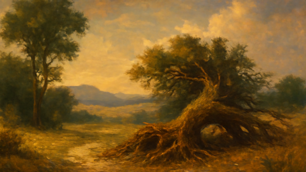 An oak and a reed were arguing about their strength. When a strong wind came up, the reed avoided being uprooted by bending and leaning with the gusts of wind. But the oak stood firm and was torn up by the roots.