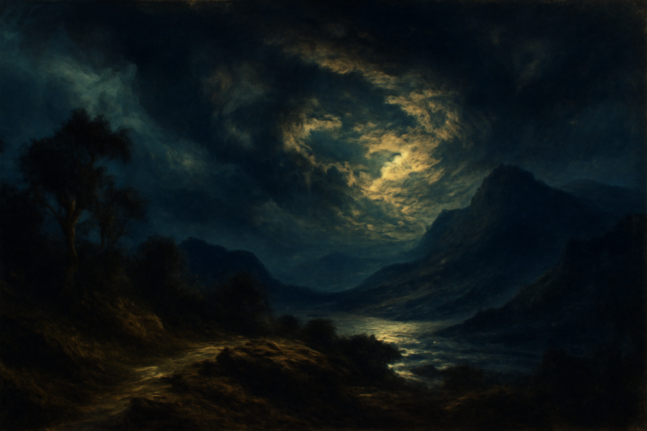 The sky is changed,-and such a change! O night And storm and darkness! ye are wondrous strong, Yet lovely in your strength, as is the light Of a dark eye in woman! Far along, From peak to peak, the rattling crags among, Leaps the live thunder.