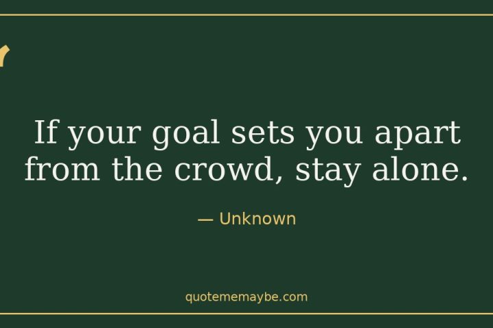 “If your goal sets you apart from the crowd, stay alone.” – Unknown