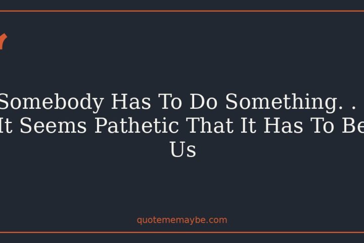 Somebody Has To Do Something. . . It Seems Pathetic That It Has To Be Us