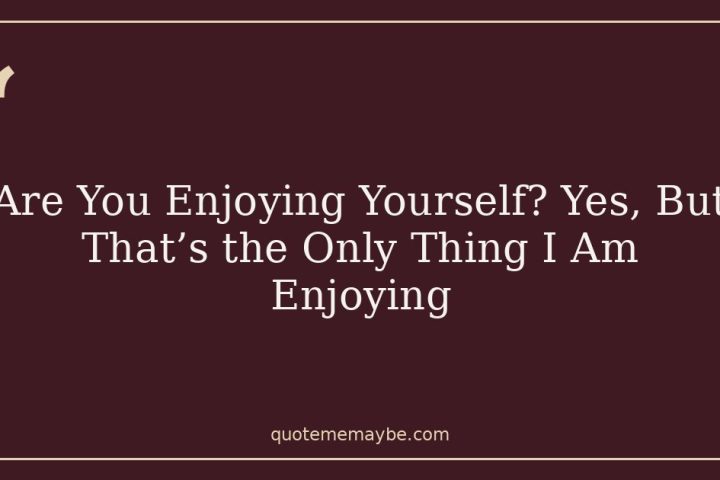 Are You Enjoying Yourself? Yes, But That’s the Only Thing I Am Enjoying