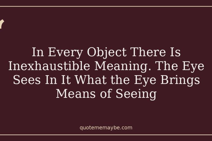 In Every Object There Is Inexhaustible Meaning. The Eye Sees In It What the Eye Brings Means of Seeing