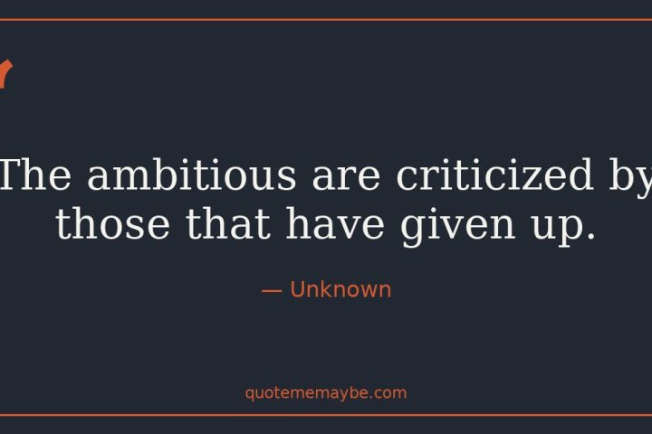 “The ambitious are criticized by those that have given up.” – Unknown