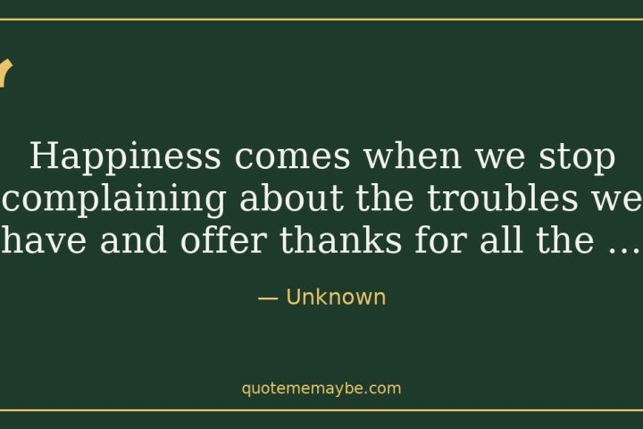 “Happiness comes when we stop complaining about the troubles we have and offer thanks for all the …” – Unknown