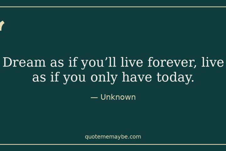 “Dream as if you’ll live forever, live as if you only have today.” – Unknown