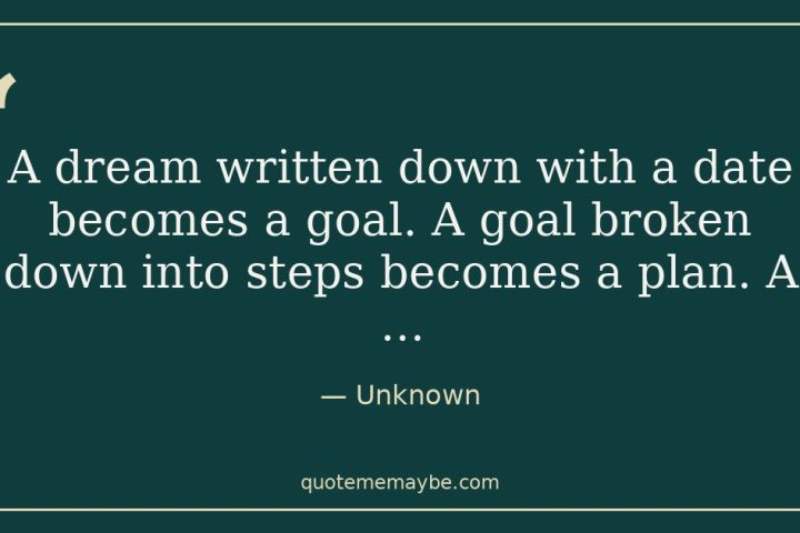 “A dream written down with a date becomes a goal. A goal broken down into steps becomes a plan. A …” – Unknown