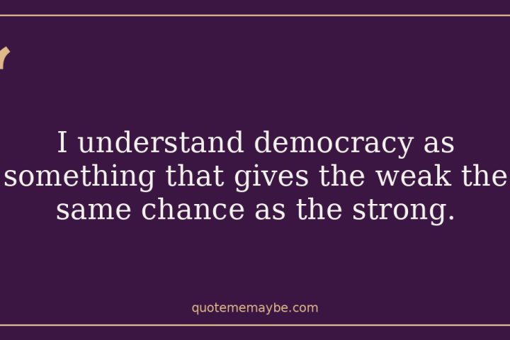 I understand democracy as something that gives the weak the same chance as the strong.
