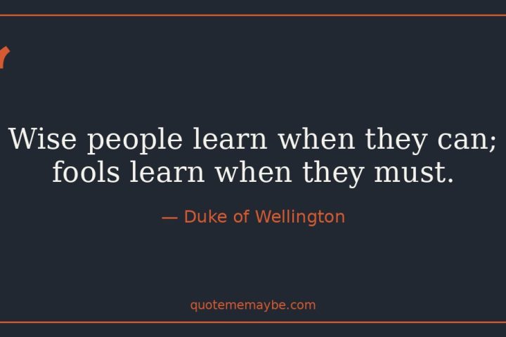 “Wise people learn when they can; fools learn when they must.” – Duke of Wellington