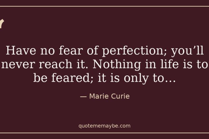 “Have no fear of perfection; you’ll never reach it. Nothing in life is to be feared; it is only to…” – Marie Curie