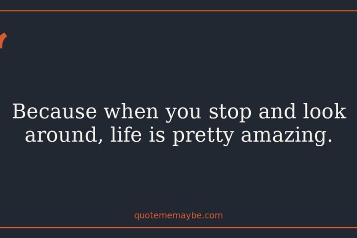 “Because when you stop and look around, life is pretty amazing.”