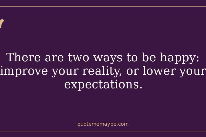 There are two ways to be happy: improve your reality, or lower your expectations.