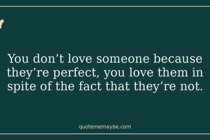 You don’t love someone because they’re perfect, you love them in spite of the fact that they’re not.