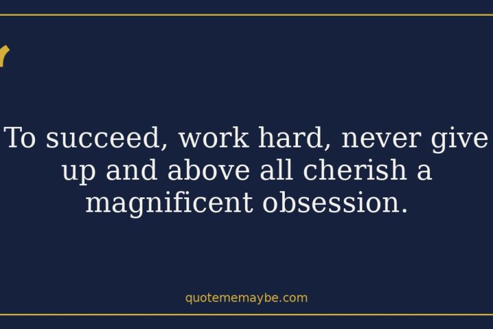 To succeed, work hard, never give up and above all cherish a magnificent obsession.