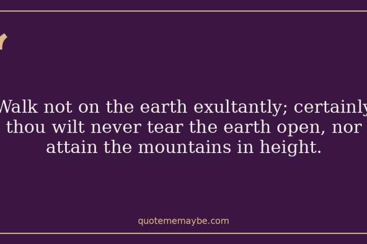 Walk not on the earth exultantly; certainly thou wilt never tear the earth open, nor attain the mountains in height.